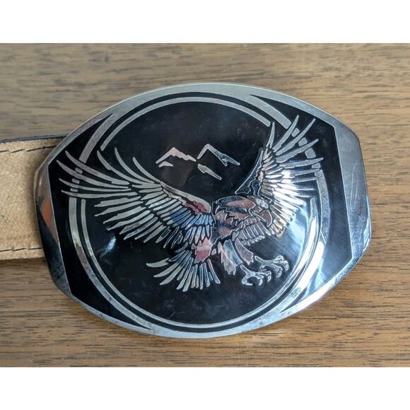 Award Design Medals Belt Buckle On Tooled Leather Belt Size 42-44 Made In USA - Picture 4 of 8